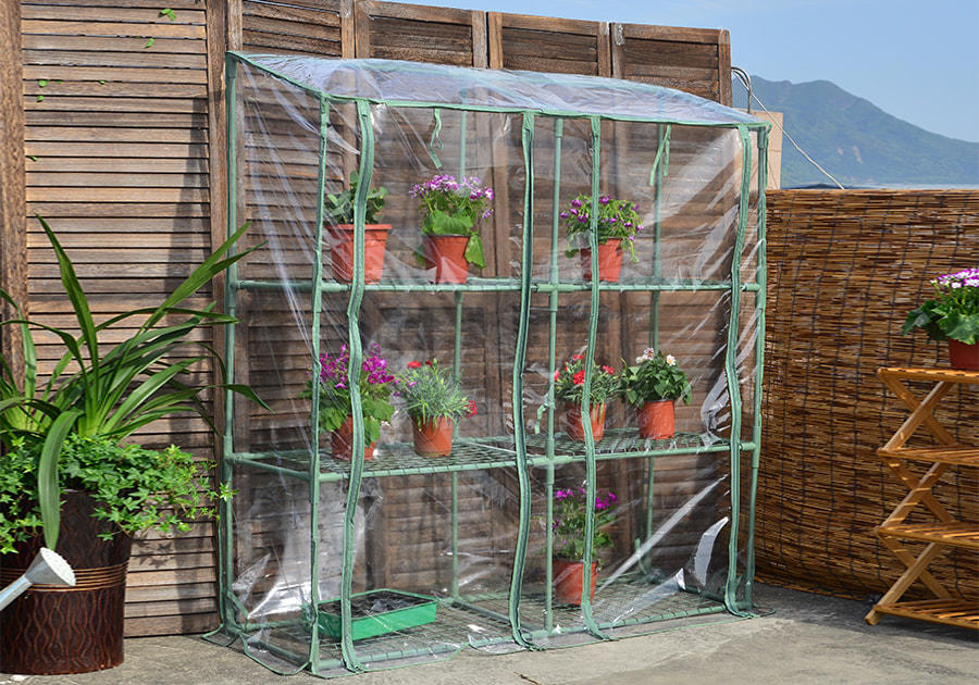 3 tier Mini Greenhouse with Shelves, PVC Cover, Roll-Up Zipper Door